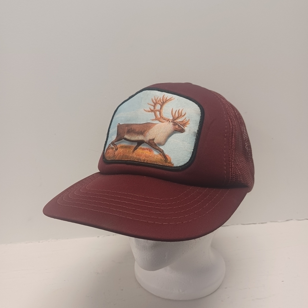 Vintage Maroon Trucker Hat with Elk 3D Puffed Design Hunter Grandpa Outdoors